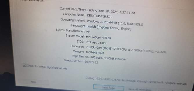 A picture of Hp probook g4 450 I5 7th Generation Ram16gb Hdd Ssd256gb