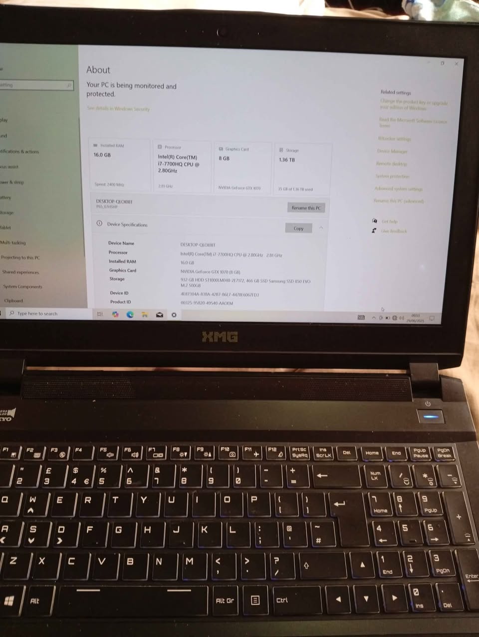 A picture of Uk used xmg Gaming laptop