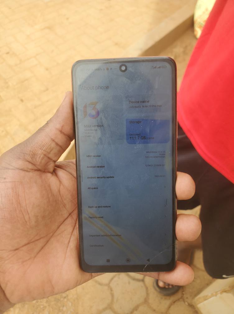 A picture of Redmi note 10pro 128gb 6gbram 5000mah battery slightly cracked at