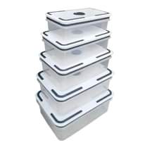 A picture of Set of 5 White Rectangular Cold Food Containers Multi purpose