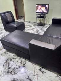 A picture of Relocation Sales Black L Shape Leather Chair With Single...