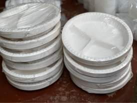 A picture of All These Disposables Silver plates Plastic Plates Are For Sale