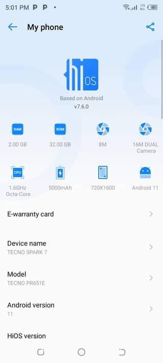 A picture of Tecno spark 7