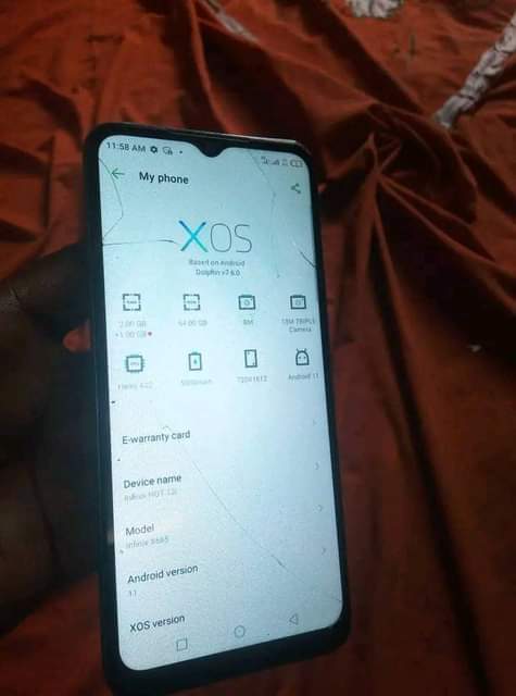 A picture of infinix hot 12i internal 64gb ram 3 kipengele creck chache