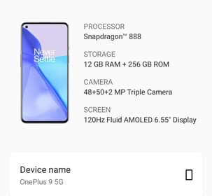 A picture of One Plus 9 5G 256Gb Ram 12Gb Bei 600k
