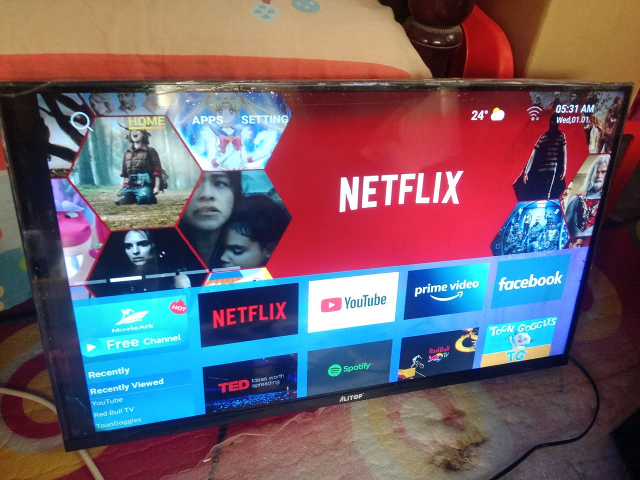 A picture of Alitop Smart tv inch 32 frameless call 0750592828