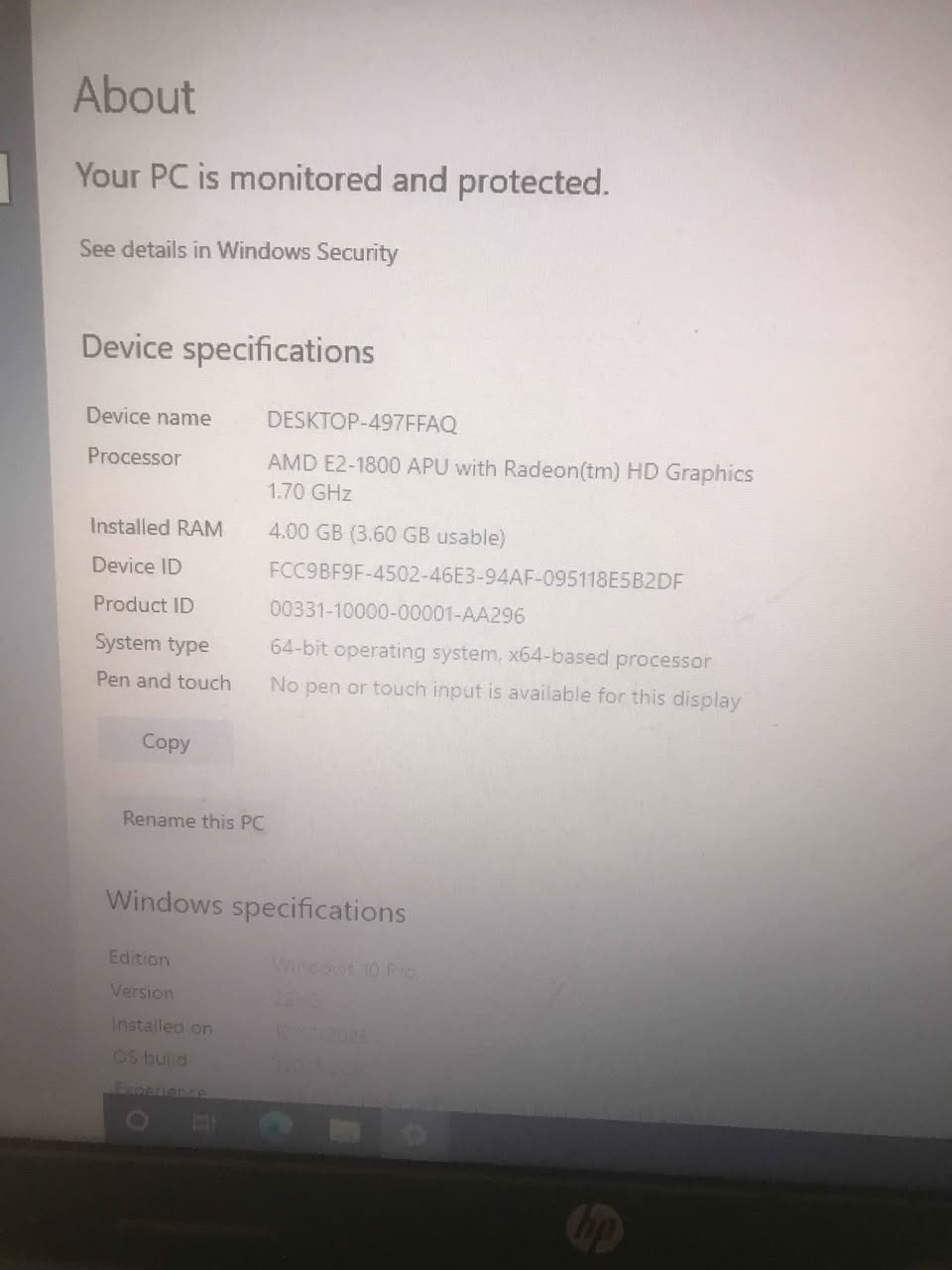 A picture of Used hp 255 G2 4Gb ram 500Gb rom processor AMD