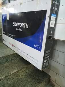 A picture of 55 inch 4k smart android Skyworth silver tv bluetooth and