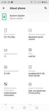 A picture of Umidigi phone A11 pro max