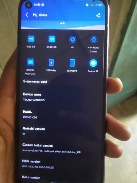 A picture of TECNO camon 15