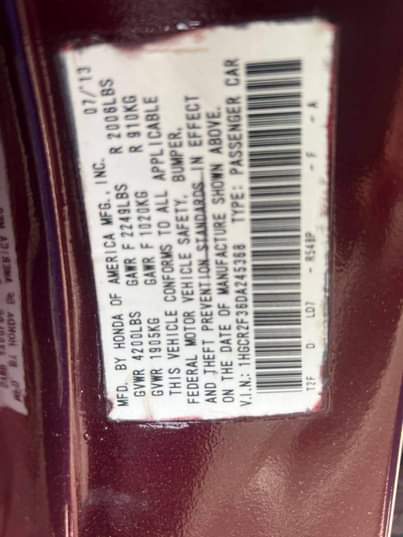 A picture of Extreamly sharp unregistered Honda Accord 2013 on belt with original