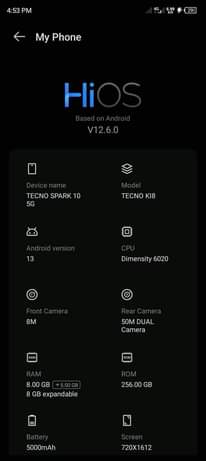 A picture of Tecno spark 10