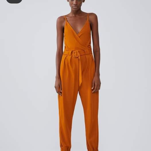 A picture of Zara one piece jumpsuit V neck elastic wasit