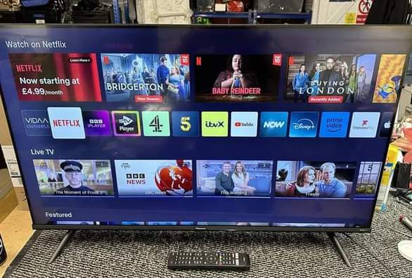 A picture of Hisense smart TV 43 Ultra 4k display at 450k watsp