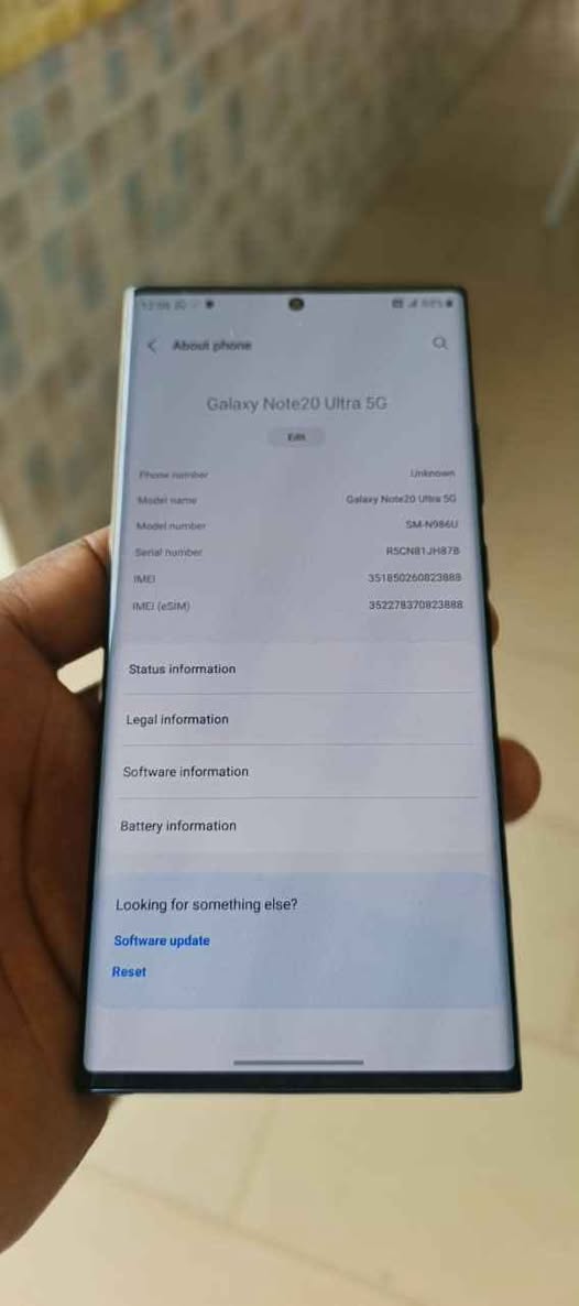 A picture of Samsung NOTE 20 ultra spec