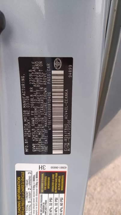 A picture of TOYOTA CAMRY 2008 MODEL