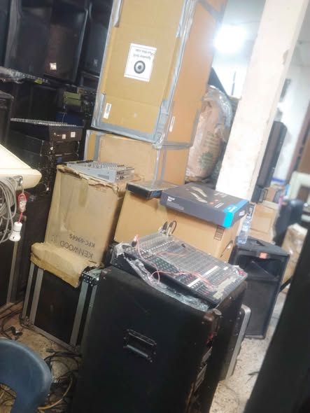 A picture of Generators drum sets speakers amplifiers much more