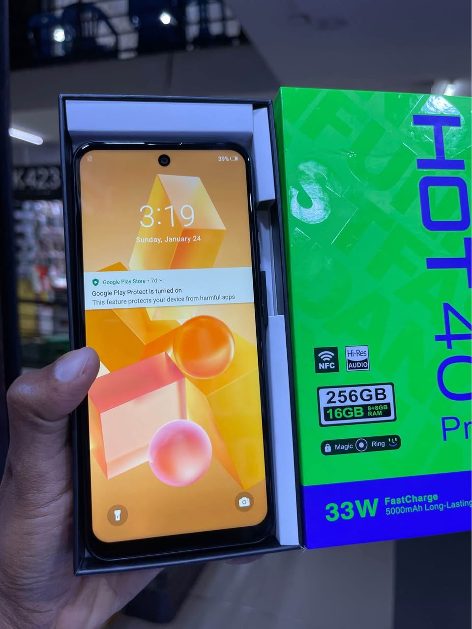 A picture of Brand. New. Infinix hot 40pro at 370k call on 0753430863