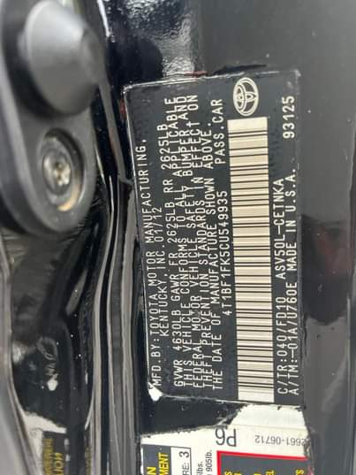 A picture of 2012 Model Toyota Camry LE just about a year used