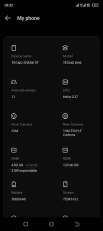 A picture of Tecno Spark9