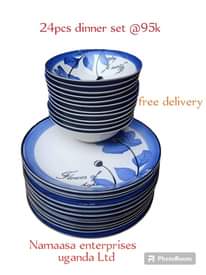 A picture of 12pcs of dinner set 18pcs 85k free delivery 0775174073 Whatsapp