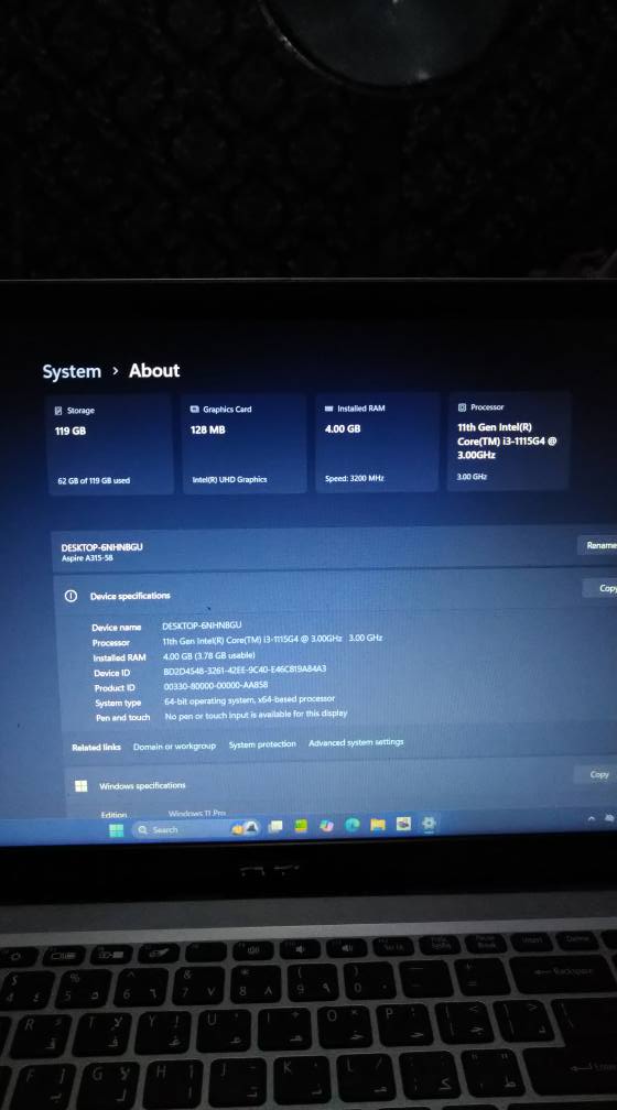 A picture of Acer aspire 3 11th Gen