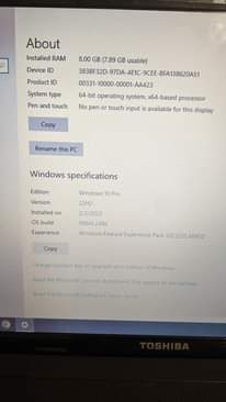 A picture of Toshiba laptop