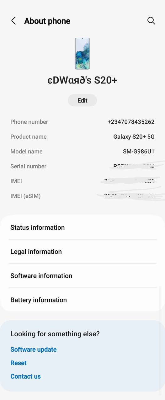 A picture of Samsung s20 plus 5g 12GB RAM