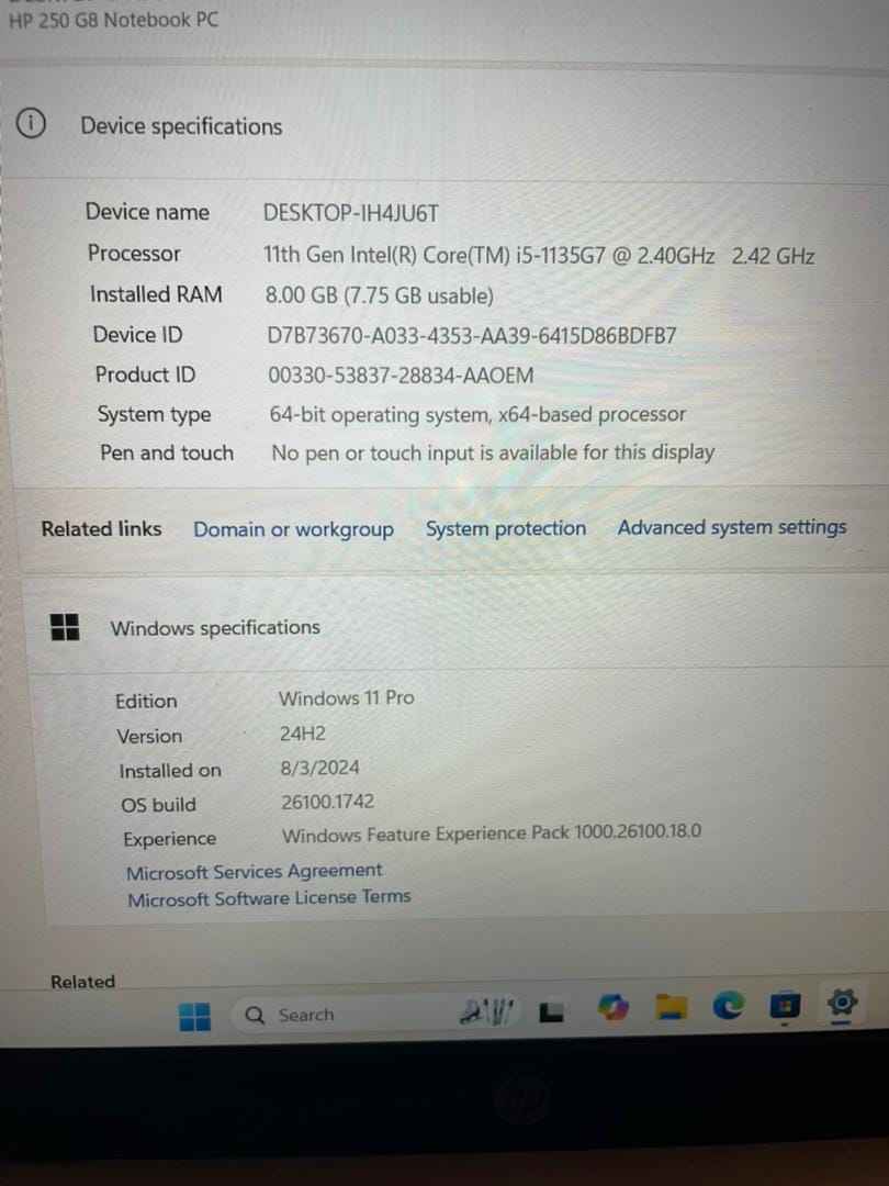A picture of HP 250 G8 Corei5 11th Gen ram 8GB SSD 256GB
