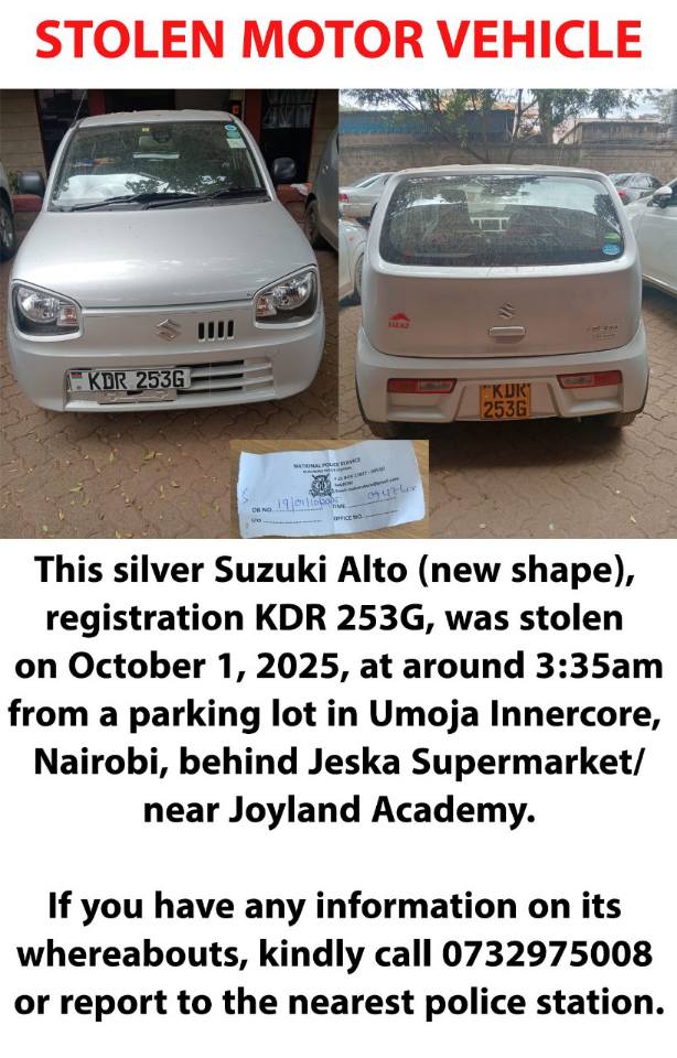 A picture of STOLEN MOTOR VEHICLE FROM KENYA ALERT