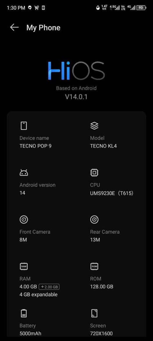 A picture of Tecno Pop 9