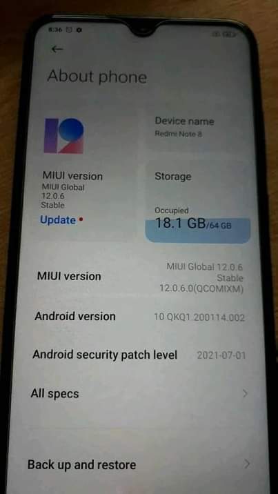 A picture of Redmi note 8