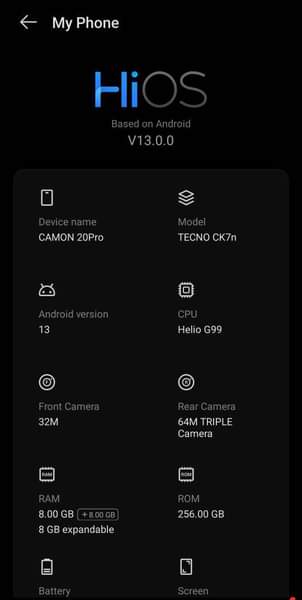A picture of TECNO CAMON 20Pro