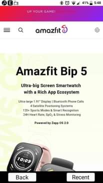 A picture of Amazfit bip 5 Smart GPS watch