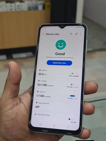 A picture of Samsung galaxy A13 storage 64gb ram 4gb battery 5000mAh side