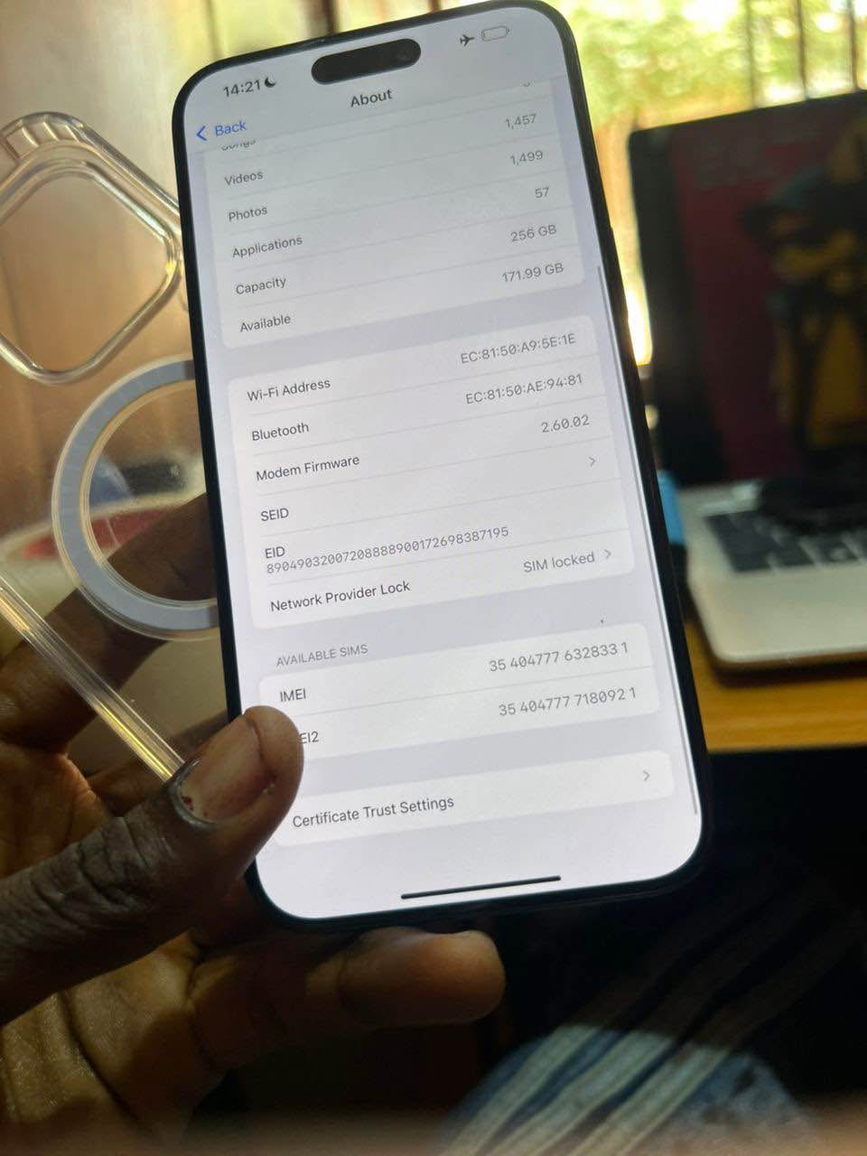 A picture of iPhone 15 pro max 256GB WiFi only