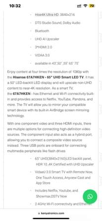 A picture of Hisense 65 inch Frameless 4K UHD Smart Google TV