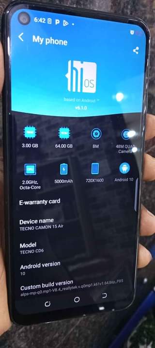 A picture of Tecno camon15 air 64 3 gb