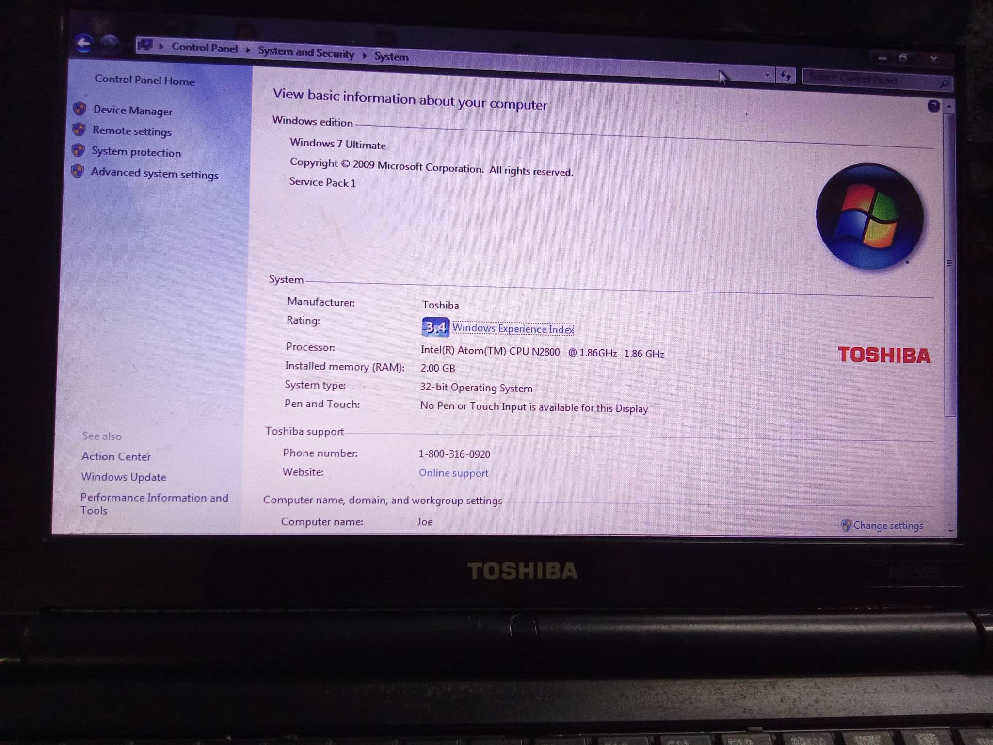 A picture of Toshiba NB525