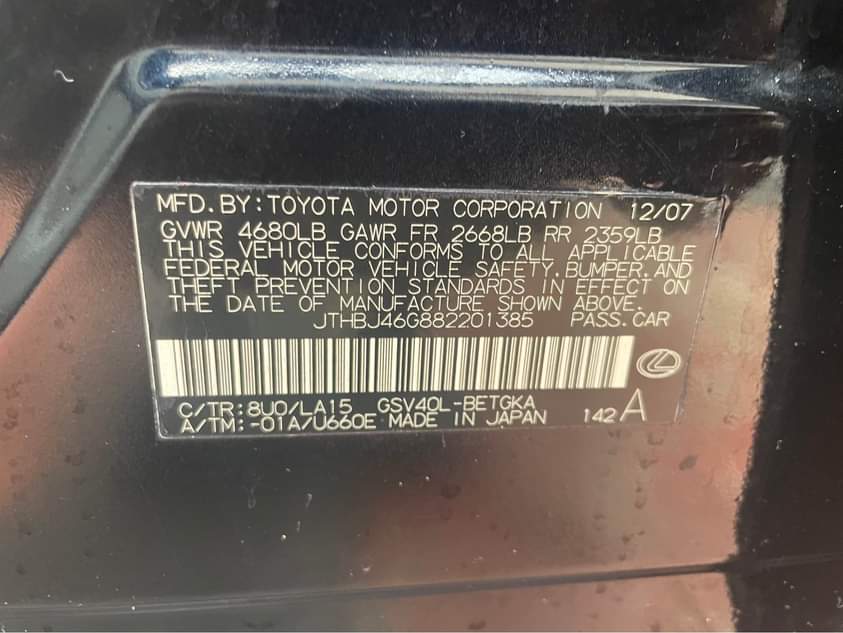 A picture of Extremely Clean And Sound Lexus Es350 2008 Model Registered Excellent