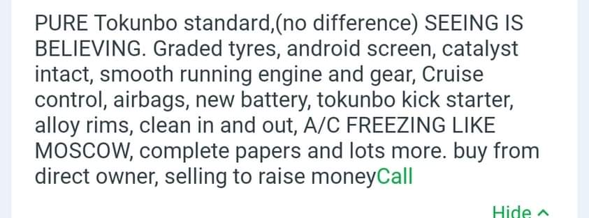 A picture of Kia Tokunbo standard no different everything working fine seeing is