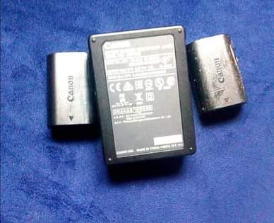 A picture of 3 canon battery together with the charger