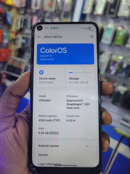 A picture of Used oppo reno 8 256gb