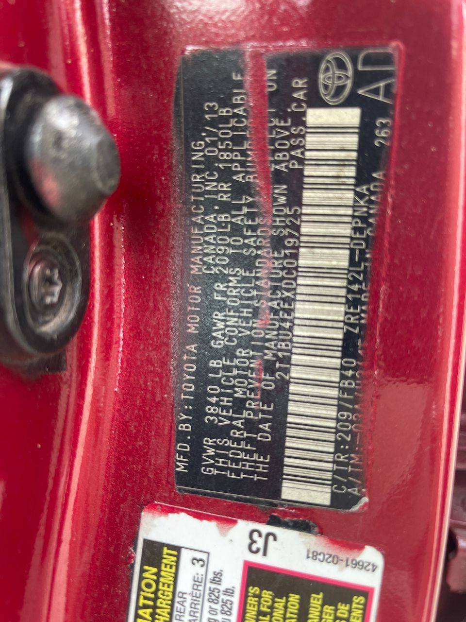 A picture of Toyota corolla 2013