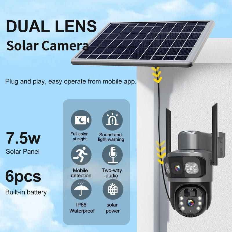 A picture of 4G Solar Powered Dual Lens Security Camera 4MP CCTV Camera