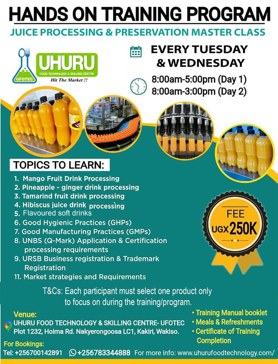 A picture of Training programme at Uhuru Food Technology and Skilling Centre