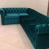 A picture of L shape sofa with cushions and high density mattress