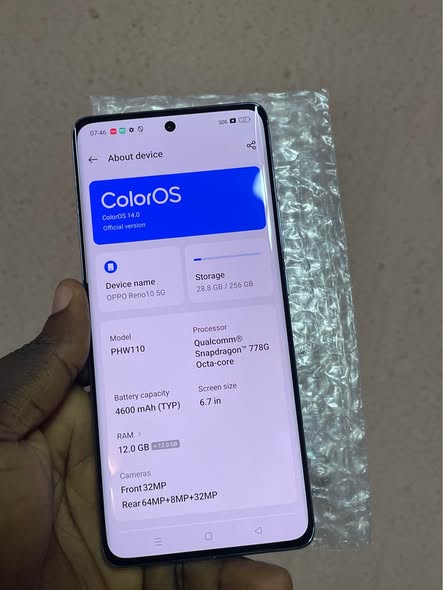 A picture of Oppo reno 10 5G 256 12 12 location Nnewi Anambra
