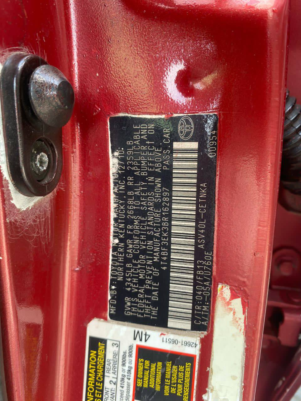 A picture of Registered 011 Toyota Camry Le with Venza engine and android