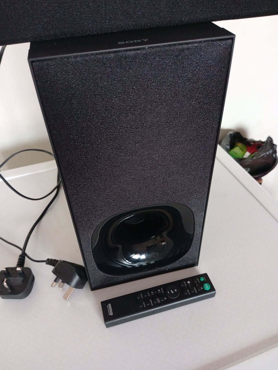 A picture of Sony sound bar with subwoofer